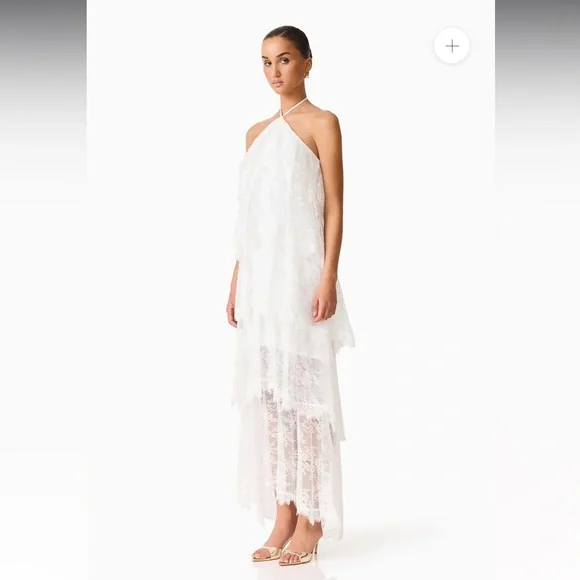 elliatt evelin white lace halter bridal ruffle tiered maxi gown dress medium NEW - Picture 4 of 15